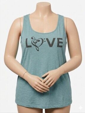 torrid Light Aqua Music Graphic Racerback Tank Size 2 (18/20W)